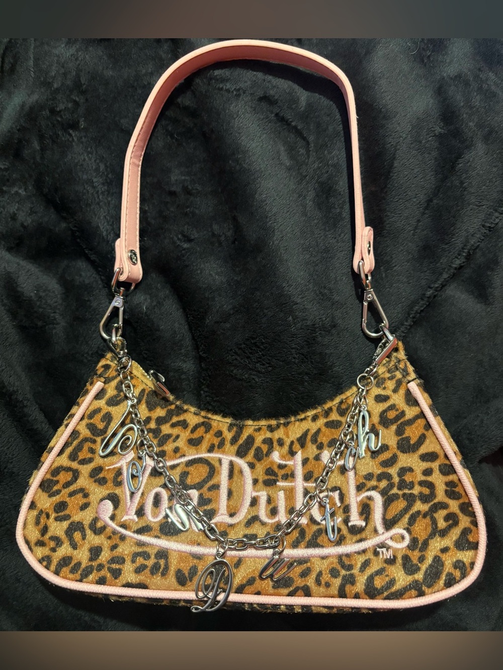 Von Dutch Leopard Print Shoulder Bag in Brown and Pink